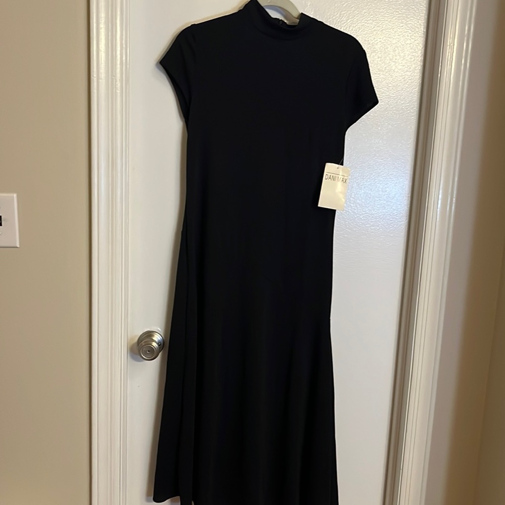 Black mock neck tiered maxi dress